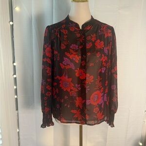 Sanctuary Sheer Floral Blouse Women’s Small Black Red Purple